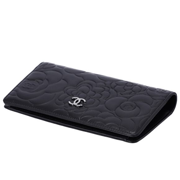 CHANEL Camellia Long Bifold Wallet A36544 Black Lambskin Leather - Picture 6 of 7